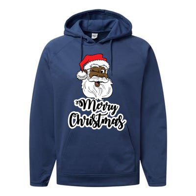 Black Winking Santa Merry Christmas African American Santa Great Gift Performance Fleece Hoodie