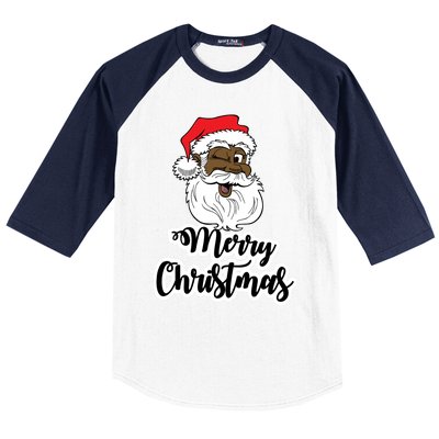 Black Winking Santa Merry Christmas African American Santa Great Gift Baseball Sleeve Shirt