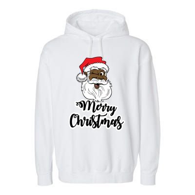 Black Winking Santa Merry Christmas African American Santa Great Gift Garment-Dyed Fleece Hoodie