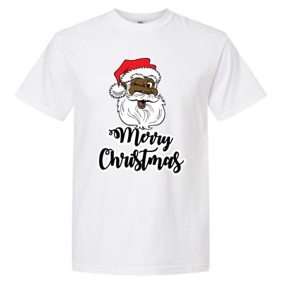 Black Winking Santa Merry Christmas African American Santa Great Gift Garment-Dyed Heavyweight T-Shirt