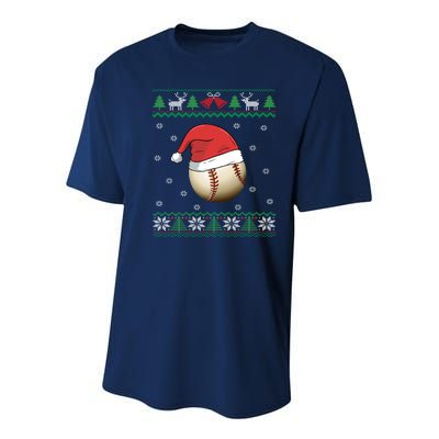 Baseball Wearing Santa Hat | Baseball Fan Ugly Christmas Youth Performance Sprint T-Shirt