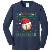 Baseball Wearing Santa Hat | Baseball Fan Ugly Christmas Kids Long Sleeve Shirt