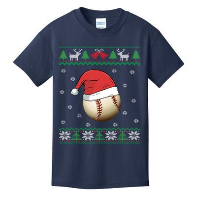 Baseball Wearing Santa Hat | Baseball Fan Ugly Christmas Kids T-Shirt