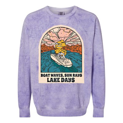 Boat Waves Sun Rays Lake Days Meaningful Gift Colorblast Crewneck Sweatshirt