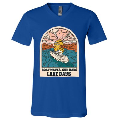 Boat Waves Sun Rays Lake Days Meaningful Gift V-Neck T-Shirt