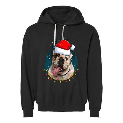 Bulldog Wearing Santa Hat Xmas Bulldog Lover Christmas Garment-Dyed Fleece Hoodie