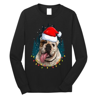 Bulldog Wearing Santa Hat Xmas Bulldog Lover Christmas Long Sleeve Shirt