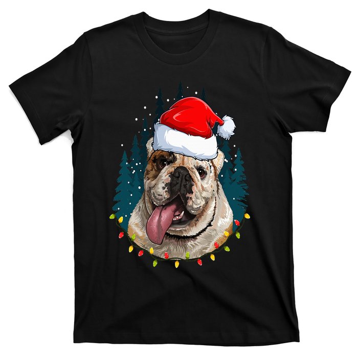 Bulldog Wearing Santa Hat Xmas Bulldog Lover Christmas T-Shirt