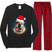 Bulldog Wearing Santa Hat Xmas Bulldog Lover Christmas Long Sleeve Pajama Set