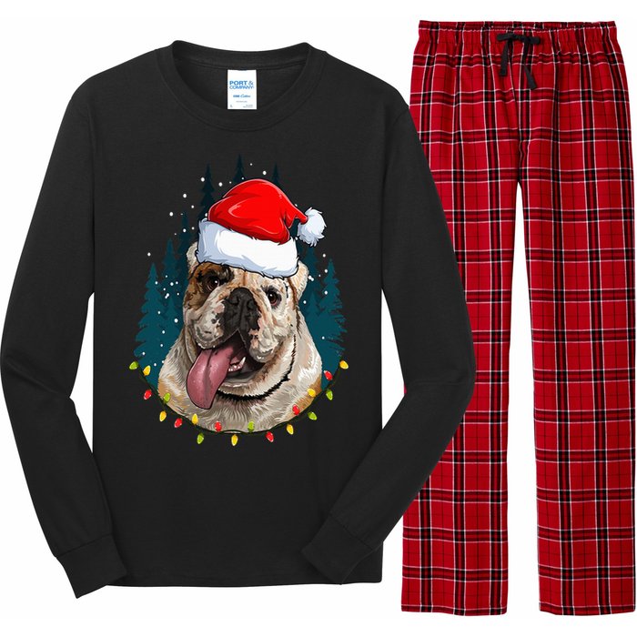 Bulldog Wearing Santa Hat Xmas Bulldog Lover Christmas Long Sleeve Pajama Set