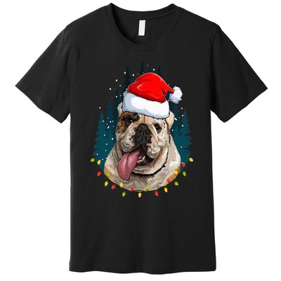 Bulldog Wearing Santa Hat Xmas Bulldog Lover Christmas Premium T-Shirt