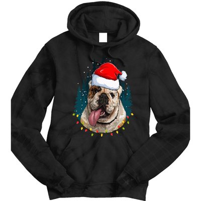 Bulldog Wearing Santa Hat Xmas Bulldog Lover Christmas Tie Dye Hoodie