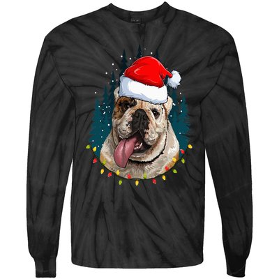 Bulldog Wearing Santa Hat Xmas Bulldog Lover Christmas Tie-Dye Long Sleeve Shirt