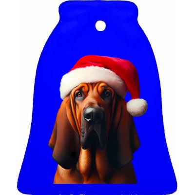 Bloodhound With Santa Hat Christmas Dog Owner Mom Dad Gift Ceramic Bell Ornament