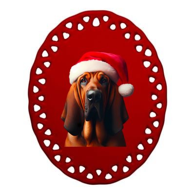 Bloodhound With Santa Hat Christmas Dog Owner Mom Dad Gift Ceramic Oval Ornament