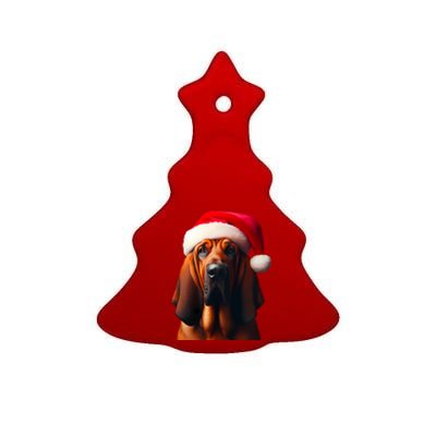 Bloodhound With Santa Hat Christmas Dog Owner Mom Dad Gift Ceramic Tree Ornament