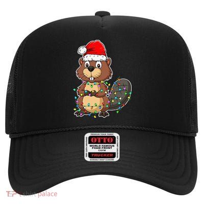Beaver Wearing Santa Hat Xmas Funny Beaver Lover Christmas High Crown Mesh Back Trucker Hat