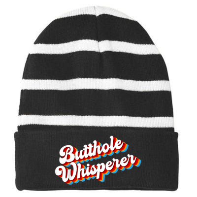 Butthole Whisperer Sarcastic Jokes Retro Funny Striped Beanie with Solid Band