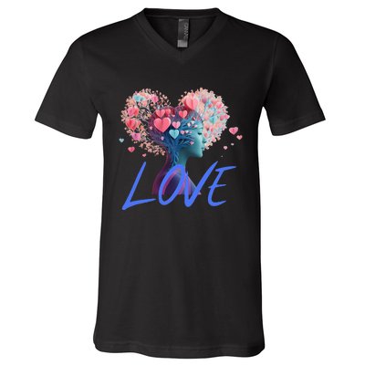 Beautiful Woman Send Love Form Heart To Family Boyfriend V-Neck T-Shirt