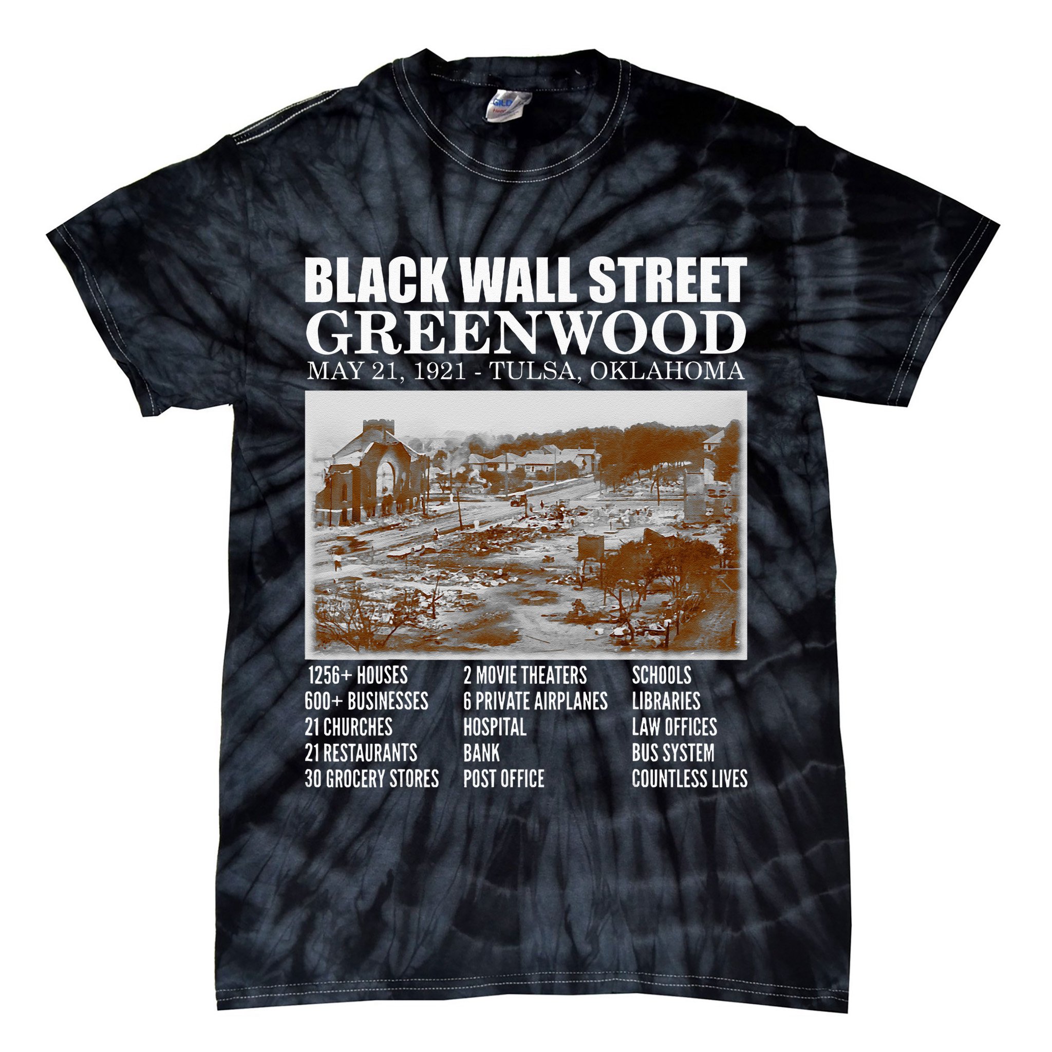 Black Wall Street Vintage History Before And After Photos Tie-Dye T-Shirt
