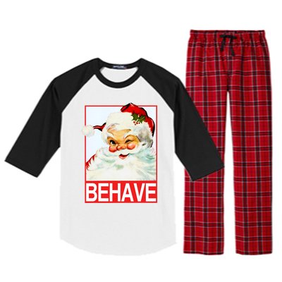 Behave Winking Santa Claus Gift Raglan Sleeve Pajama Set