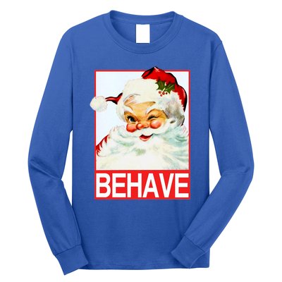 Behave Winking Santa Claus Gift Long Sleeve Shirt