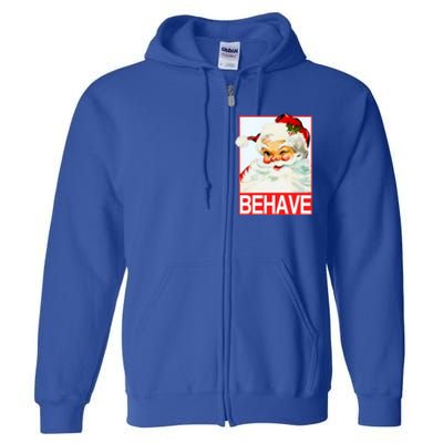 Behave Winking Santa Claus Gift Full Zip Hoodie