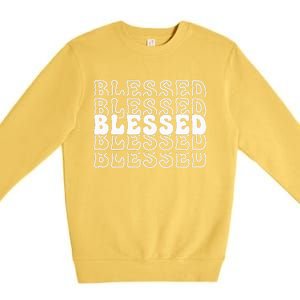 Blessed White Stacked Lettering Christian Religious Premium Crewneck Sweatshirt