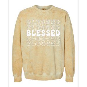 Blessed White Stacked Lettering Christian Religious Colorblast Crewneck Sweatshirt