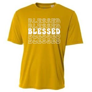 Blessed White Stacked Lettering Christian Religious Cooling Performance Crew T-Shirt