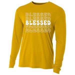 Blessed White Stacked Lettering Christian Religious Cooling Performance Long Sleeve Crew