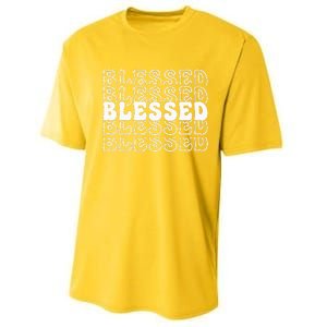 Blessed White Stacked Lettering Christian Religious Performance Sprint T-Shirt