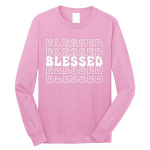 Blessed White Stacked Lettering Christian Religious Long Sleeve Shirt