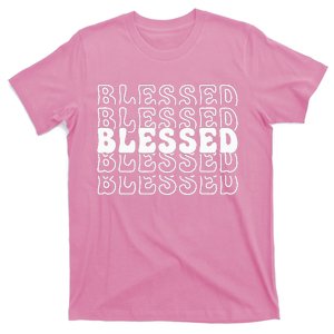 Blessed White Stacked Lettering Christian Religious T-Shirt