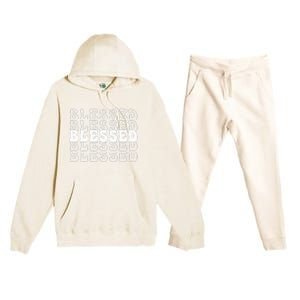 Blessed White Stacked Lettering Christian Religious Premium Hooded Sweatsuit Set