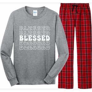 Blessed White Stacked Lettering Christian Religious Long Sleeve Pajama Set