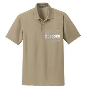 Blessed White Stacked Lettering Christian Religious Dry Zone Grid Polo