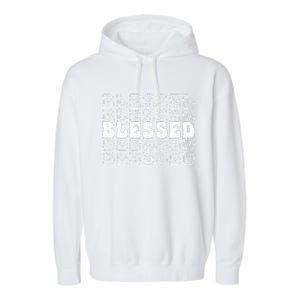 Blessed White Stacked Lettering Christian Religious Garment-Dyed Fleece Hoodie