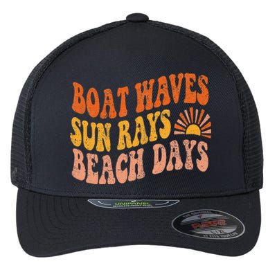 Boat Waves Sun Rays Beach Days Cute Retro Summer Vacation Flexfit Unipanel Trucker Cap