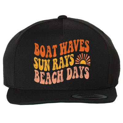 Boat Waves Sun Rays Beach Days Cute Retro Summer Vacation Wool Snapback Cap