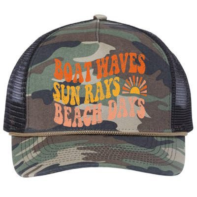 Boat Waves Sun Rays Beach Days Cute Retro Summer Vacation Retro Rope Trucker Hat Cap