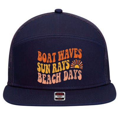 Boat Waves Sun Rays Beach Days Cute Retro Summer Vacation 7 Panel Mesh Trucker Snapback Hat