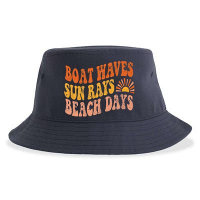 Boat Waves Sun Rays Beach Days Cute Retro Summer Vacation Sustainable Bucket Hat