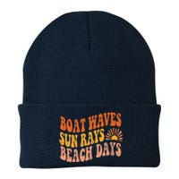 Boat Waves Sun Rays Beach Days Cute Retro Summer Vacation Knit Cap Winter Beanie