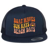 Boat Waves Sun Rays Beach Days Cute Retro Summer Vacation Flat Bill Trucker Hat