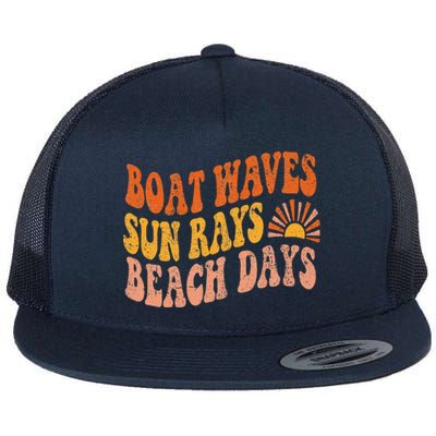 Boat Waves Sun Rays Beach Days Cute Retro Summer Vacation Flat Bill Trucker Hat