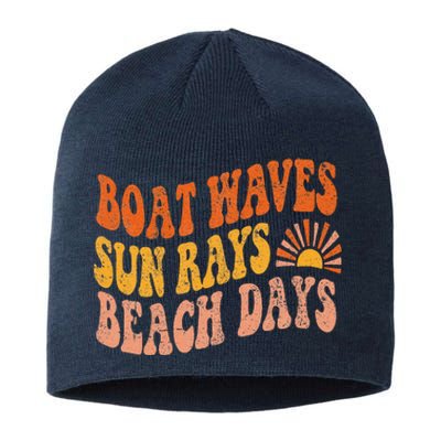 Boat Waves Sun Rays Beach Days Cute Retro Summer Vacation Sustainable Beanie