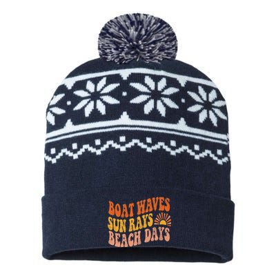 Boat Waves Sun Rays Beach Days Cute Retro Summer Vacation USA-Made Snowflake Beanie