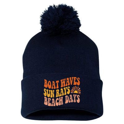 Boat Waves Sun Rays Beach Days Cute Retro Summer Vacation Pom Pom 12in Knit Beanie