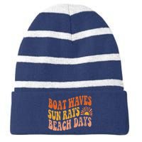 Boat Waves Sun Rays Beach Days Cute Retro Summer Vacation Striped Beanie with Solid Band